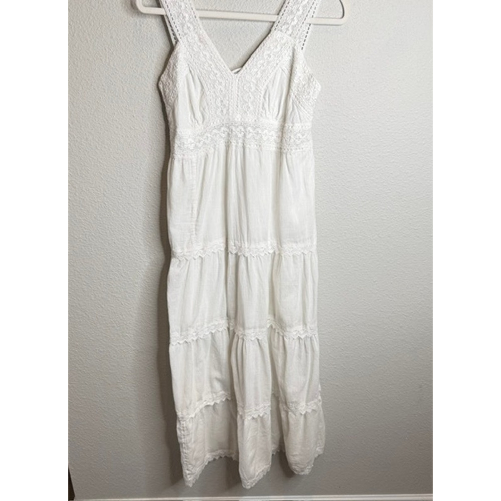 R.K. Garments White Cotton Crochet Lace Tiered Boho Prairie Maxi Dress OS - Picture 2 of 15